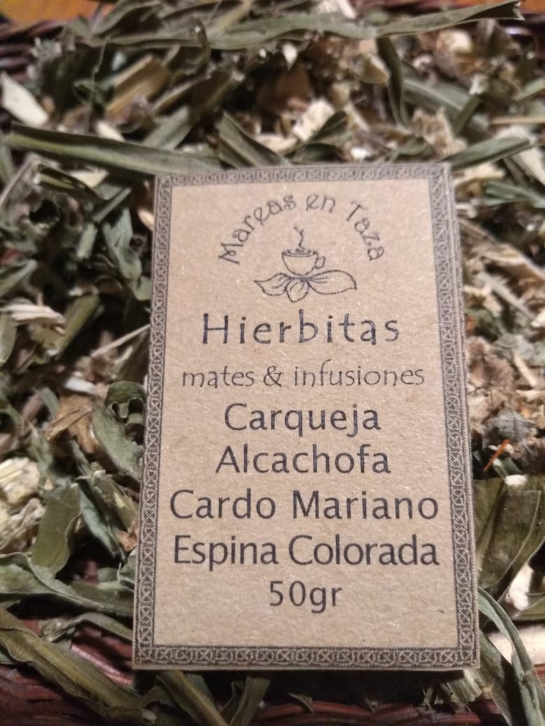 Imagen ilustrativa de Hierbas:Carqueja,Alcachofa,Espina colorada,Cardo mariano 50grs "Mareas en taza"