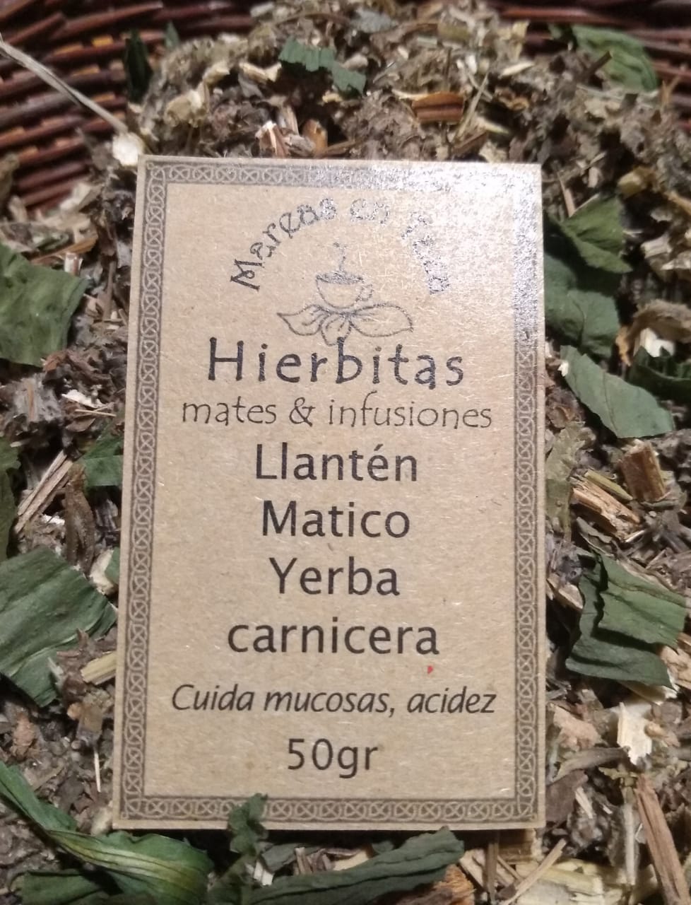 Imagen ilustrativa de Hierbas:Llantén,Matico,Yerba carnicera 50grs "Mareas en taza"